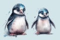 Cute mini baby penguin, big head small body plain background