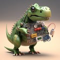 Cute mini electronic engineer dino 3d