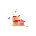 Cute mini house cartoon logo illustration with color design vector template