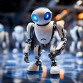 Cute mini robot with blue glowing eyes. Generative AI