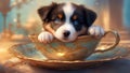 miniature Australian Shepherd dog in a tea cup Ai created Royalty Free Stock Photo