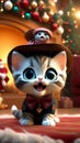 Cute miniature kitten wearing cowboy hat