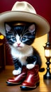 Cute miniature kitten wearing cowboy hat Royalty Free Stock Photo