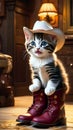 Cute miniature kitten wearing cowboy hat Royalty Free Stock Photo