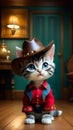 Cute miniature kitten wearing cowboy hat Royalty Free Stock Photo