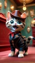 Cute miniature kitten wearing cowboy hat