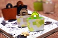 Miniature shopping tote bags made of Origami paper Royalty Free Stock Photo