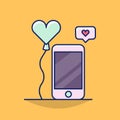 Cute minimalistic illustration of a cellphone, a heart-shaped balloon, and a love message