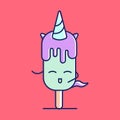 Cute minimalistic illustration of an ice cream with a party hat on a red background