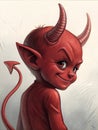A mischievous red devil character cartoon art styled. AI generated.