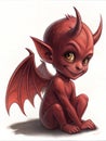 A mischievous red devil character in cartton art style. AI Generated.
