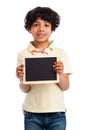 Cute MIxed Race Boy Holding a Blank Chalkboard.