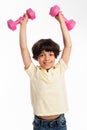 Cute MIxed Race Boy Lifting Weights Royalty Free Stock Photo