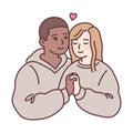 Cute mixed race couple in love holding hands