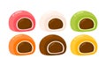 Mochi Daifuku Flavors Set Collection for Japanese Dessert Animated Cartoon Vector Illustration