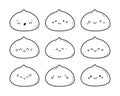 Cute mochi icon vector set in doodle sketchy style