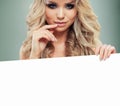 Cute Model with Blank Board Banner Background Royalty Free Stock Photo