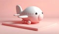 Cute modern 3D airplane with glossy textures and smooth design on pastel pink background