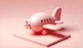 Cute modern 3D airplane with glossy textures and smooth design on pastel pink background