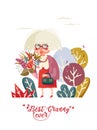 Cute modern grandma on vector greeting card with label best granny ever