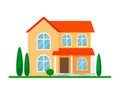Cute modern house exterior. Country estate. Vector isolate on white background
