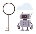 Robot and Key with Cloud in Background Representing Technology and Security Concept Royalty Free Stock Photo