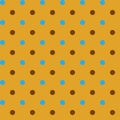 Cute modest brown and blue polka dots isolated on a dark yellow background Seamless pattern