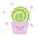 Cute modest cactus with hearts in a pink pot. Positive vector illustration in cartoon style about love. Poster, print