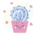 Cute modest cactus with hearts in a pink pot. Positive vector illustration in cartoon style. Poster, print, sticker