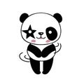 Cute modest panda bear illustrations, vector handmade, black and white icons. White background