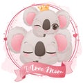 Cute mom and baby koala illustration Royalty Free Stock Photo