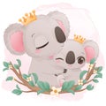 Cute mom and baby koala illustration Royalty Free Stock Photo