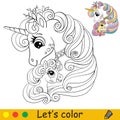 Cute mom and baby unicorns coloring book page