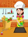 Cute mom cartoon cook in the kitchen