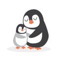 Cute Mommy And Baby penguin hug vector