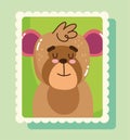 Cute moneky portrait animals cartoon postage mail stamp