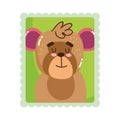 Cute moneky portrait animals cartoon postage mail stamp