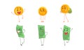 Cute Money Banknotes and Coins Set, Money Characters Showing Different Emotions Cartoon Vector Illustration