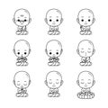 Cute monk cartoon outline vector illustration