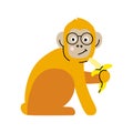 Cute monkey with banana and glasses isolated on white background in flat and doodle style. Cartoon vector illustration Royalty Free Stock Photo