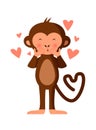 Cute monkey blowing kisses, vector illustration