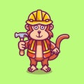 cute monkey builder carrying hammer