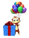 Cute Monkey cartoon character with baloon and giftbox