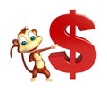 Cute Monkey cartoon character with dollar sign