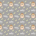 Cute monkey cartoon with gray blackguard seamless pattern Royalty Free Stock Photo
