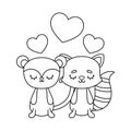 cute monkey with cat and hearts love