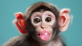 Cute monkey chewing bubble gum