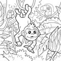 Cute monkey, coloring page, funny illustration