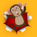 Cute monkey coming out of cracked wall Royalty Free Stock Photo