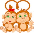 Cute monkey couple cartoon Royalty Free Stock Photo